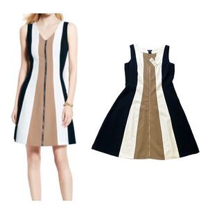 Ann Taylor Colorblock Zipper Front Fit & Flare Style Career Dress Size 8 NWT